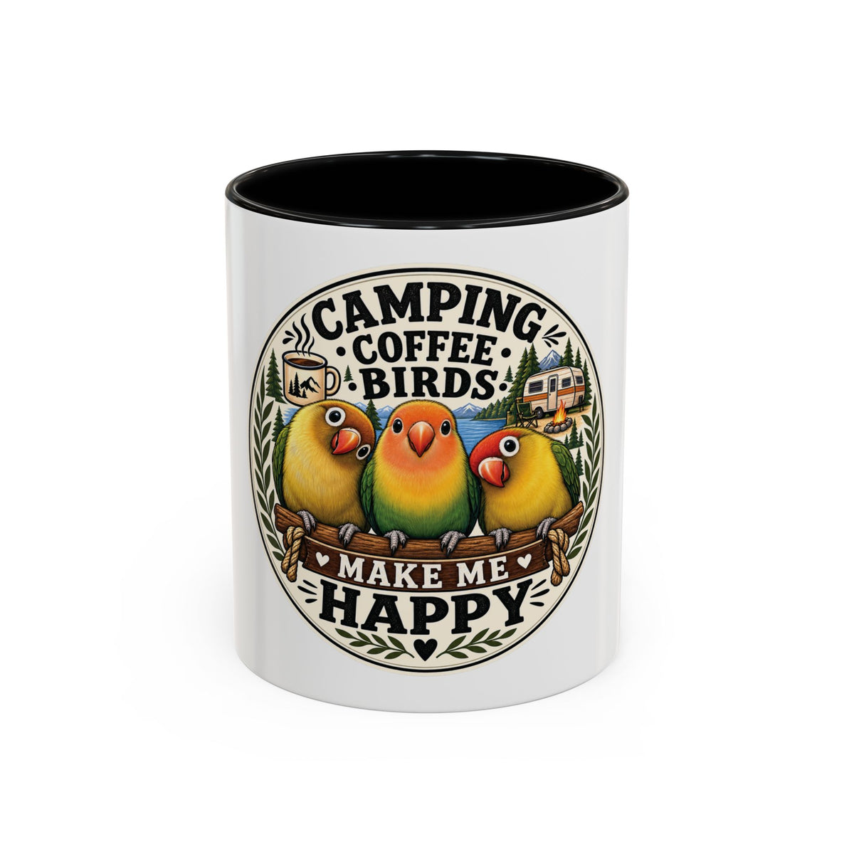 ☕ Parrot Lover "Make Me Happy" Two-Tone Coffee Cup☕ 🦜(11, 15oz)