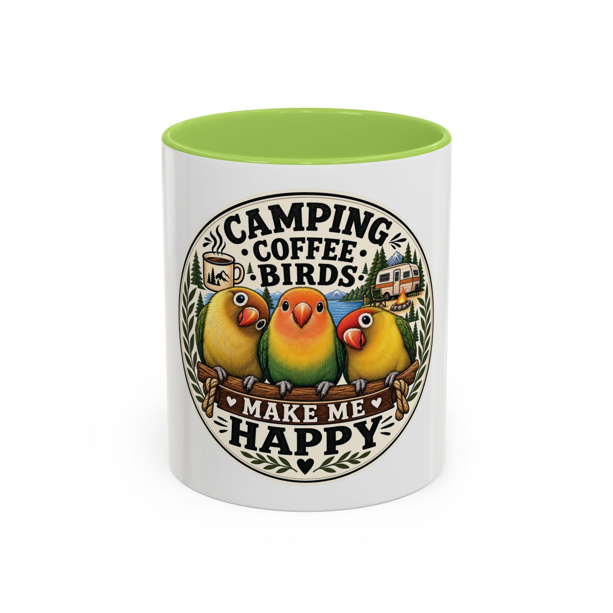 ☕ Parrot Lover "Make Me Happy" Two-Tone Coffee Cup☕ 🦜(11, 15oz)