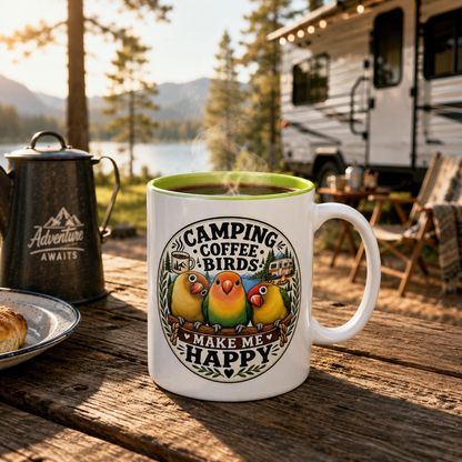 ☕ Parrot Lover "Make Me Happy" Two-Tone Coffee Cup☕ 🦜(11, 15oz)