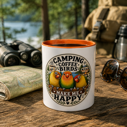 ☕ Parrot Lover "Make Me Happy" Two-Tone Coffee Cup☕ 🦜(11, 15oz)