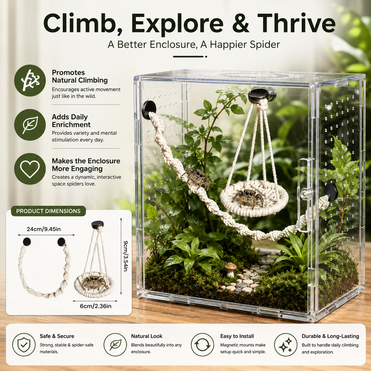 🌿 Hangable Jumping Spider Climbing Bridge & Swing | Enclosure Habitat Ladder 🕷️